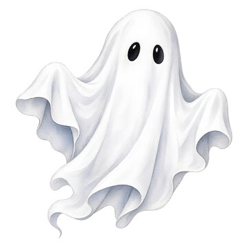 Cute Halloween Ghost Watercolor Illustration Isolated on White Background