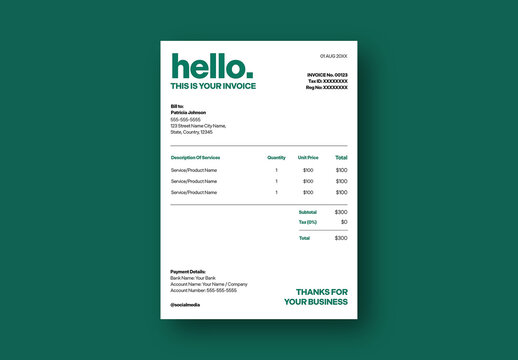 White Green Classic Minimalism Invoice