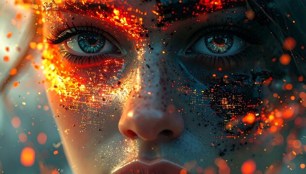 Close up portrait of a person with colorful face paint.