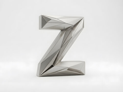 Letter Z made of geometric silver polygons isolated on a white background