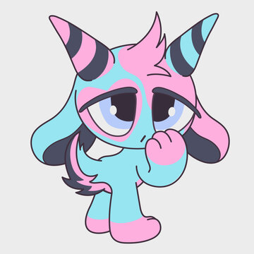 Cute cartoon shy goat. Funny character. Cartoon character design.