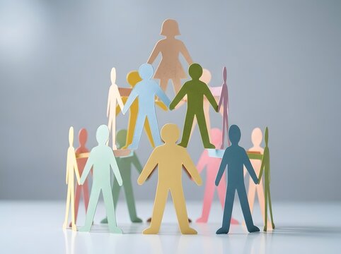 Paper figures holding hands in a supportive circular formation