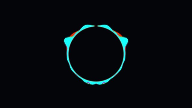 Abstract neon audio visualizer circle pulsing on black background