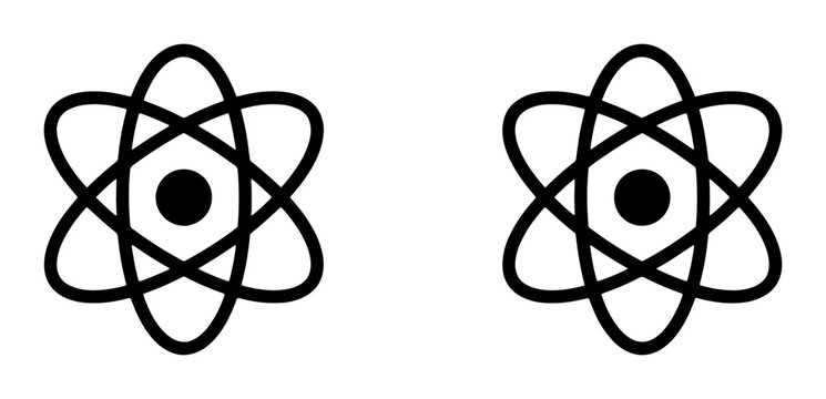 Atomic Structure Icons, Two Simple Atom Symbols, Scientific Research and Discovery Graphics, Physics and Chemistry Concepts