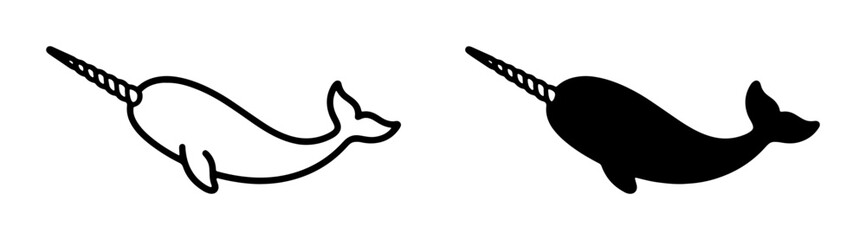 Narwhal Icons, Arctic Whale Silhouette, Marine Mammal Vector Art, Ocean Creature Graphics, Simple Animal Illustrations © Affan