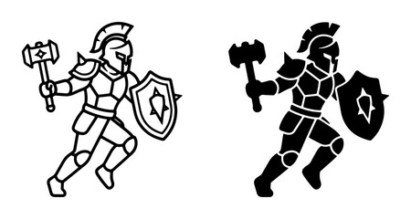 Fototapeta premium Warrior Icon Set, Ancient Roman Soldier Vector Art, Gladiator Silhouette, Medieval Knight Graphic, Historical Warrior Emblem, Battle Ready Character