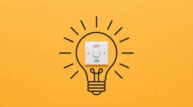 Lightbulb switch illustrating on off control against orange background with Lightbulb graphic switch showing off positions switching mechanism