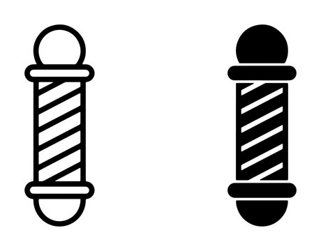 Barber Pole Icons, Vintage Hair Salon Symbol, Retro Grooming Emblem, Classic Shaving Sign, Black and White Vector Graphics