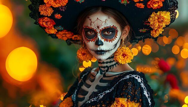 Colorful Day of the Dead costumes with Catrinas