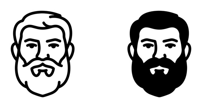 Bearded Man Icons, Modern Male Faces Vector Set, Minimalist Grooming Graphics, Black and White Stylized Portraits