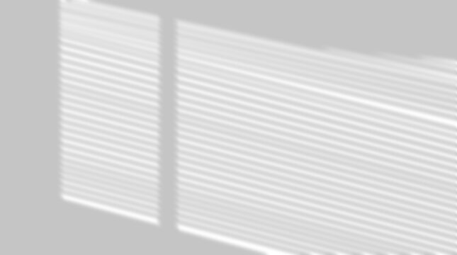Minimalist grey wall with sunlit window blinds shadow isolated on transparent background
