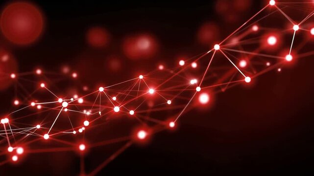 Abstract network of glowing red nodes and connecting lines, symbolizing data transfer, connections, or the vastness of digital networks. ..Created with Generative AI, not depicting real subjects.