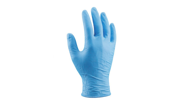 Blue nitrile glove on transparent background for medical use.