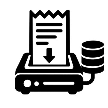 Expense receipt digitization icon with scanner, receipt and database for paperless accounting