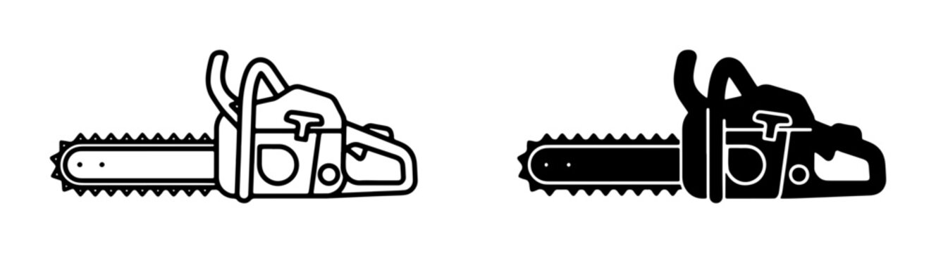 Chainsaw Icons, Power Tool Vector Graphics, Logging Equipment Symbols, Wood Cutting Tools, Industrial Machine Silhouettes