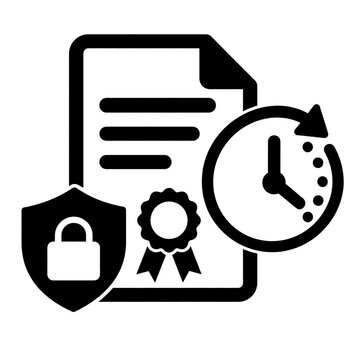 TLS certificate expiry monitoring icon with certificate, lock and clock for web security operations