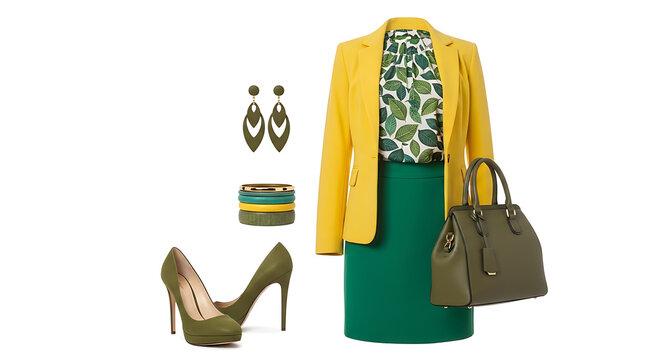 Woman's stylish outfit with handbag and shoes