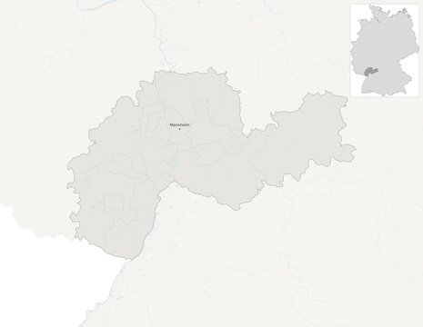 Rhine-Neckar Metropolitan Region, Germany &ndash; vector map with NUTS 3 boundaries, hydrography and geographic context (LAEA projection, PPT-compatible & fully editable)