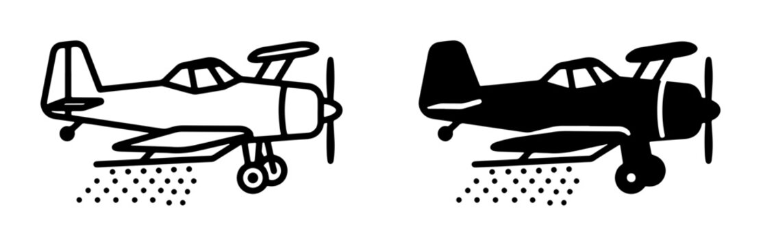Crop Duster Aircraft Icons, Agricultural Spraying Plane Silhouette, Vintage Aviation Vector Art, Farming Equipment Graphics