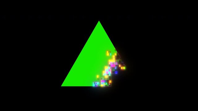Reveal shape green screen and pixel scan effect animation. You can replace this triangle green screen area with a logo, photo, or anything else you like.