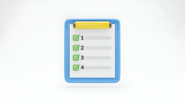 3d clipboard with numbered list isolated on white background