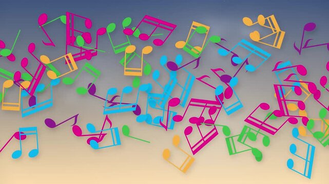 Colorful Musical Notes Floating Across a Gradient Background Animation