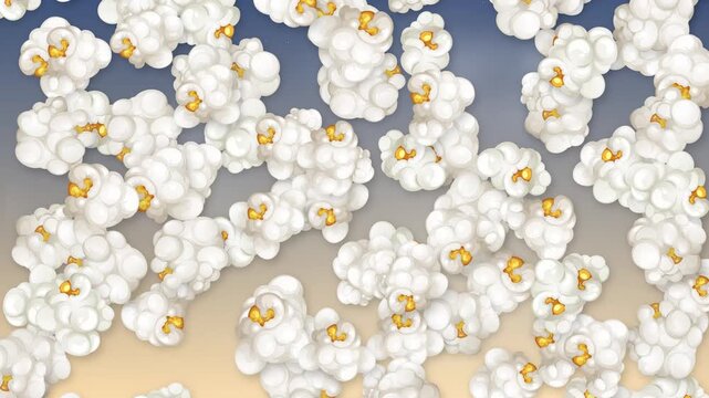 Falling Popcorn Kernels Animation on Gradient Background