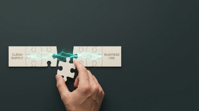 Hand solving a puzzle piece to visualize clean energy procurement shortfall with missing section