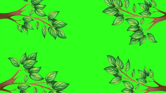 Animated Cartoon Tree Branches Swaying on Green Screen Background Loop