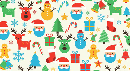 Fototapeta premium Charming festive flat vector illustration with colorful holiday elements, seasonal decorations, and creative graphic design for Christmas and New Year greeting card backgrounds.