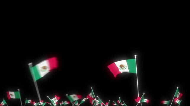 Mexican flags wave proudly across the bottom of a dark background.