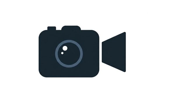 Minimalist animated video camera icon transitioning from outline to flat style. Lightweight motion graphic for UI/UX media player interface.
