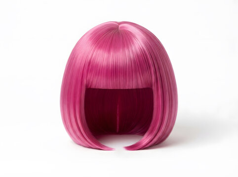Bright pink bob wig isolated on white background for costume and fashion styling