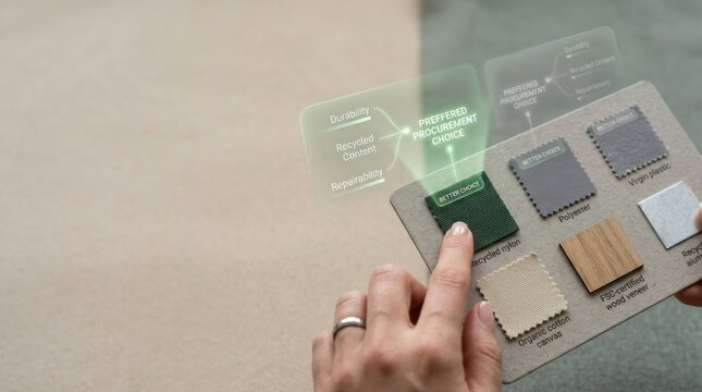 Person holding a card to select sustainable material swatches for responsible business procurement practices