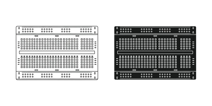 Electronic prototyping breadboards shown in white and black isolation against a clean background