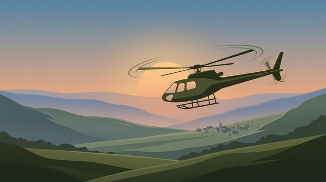 Scenic Helicopter Flight and Mountain Tourism, Rotorcraft at Sunset