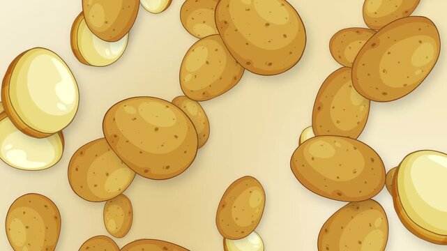 Animated Falling Whole and Sliced Potatoes on Neutral Background
