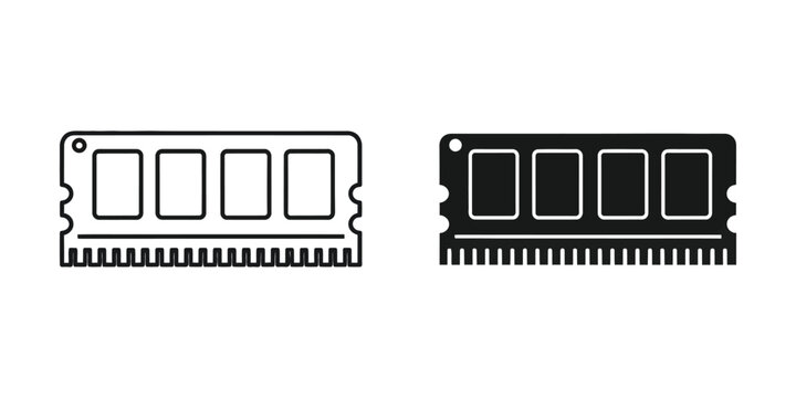 Computer RAM module icon in line and filled styles on white background for technology concepts