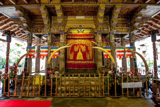 The Patamalaya (Lower Storey) within the Temple of the Sacred Tooth at Kandy in Sri Lanka. It is where the Sacred Tooth Relic is placed when not on display or being used in a ceremonial procession.