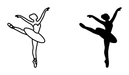 Ballet Dancer Vector Icons: Elegant Silhouette and Outline Poses, Classic Dance Artistry, Graceful Movement Graphics for Performance and Studio Design © Nijam