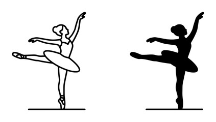 Ballet Dancer Silhouette, Outline Vector Art Set: Graceful Female Performer in Pointe Shoes, Elegant Dance Pose for Performance Graphics, Artistic Movement Illustration © Nijam