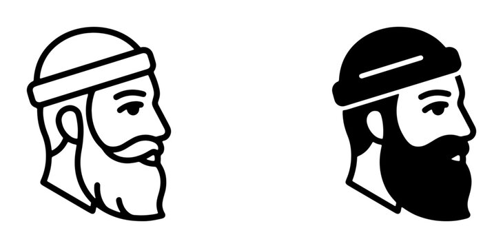 Bearded Man Icons, Minimalist Profile Vector Graphics, Outline and Silhouette Styles, Modern Hipster Portrait Illustrations