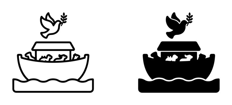 Noah's Ark Icon Set, Dove with Olive Branch, Biblical Story Symbol, Vector Art, Religious Concept, Two Styles