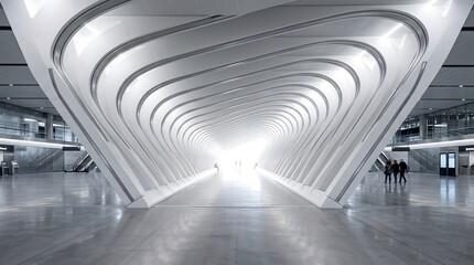 Fototapeta premium Modern white futuristic interior architecture with curved structural tunnel design