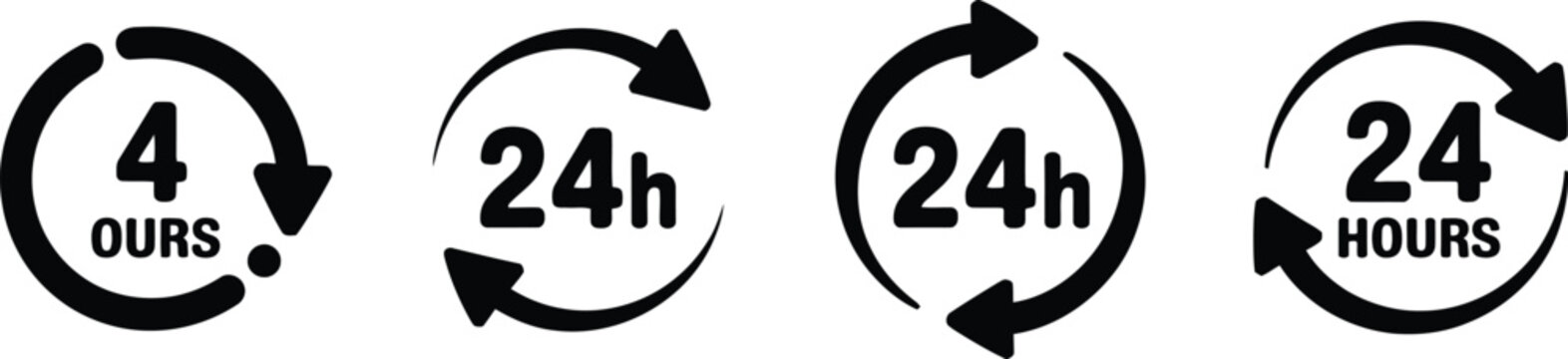 24 hours icon representing round-the-clock service, continuous availability, business support, customer assistance, and nonstop operations.