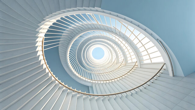 Low angle view of spiral staircase leading to circular sky light with looking