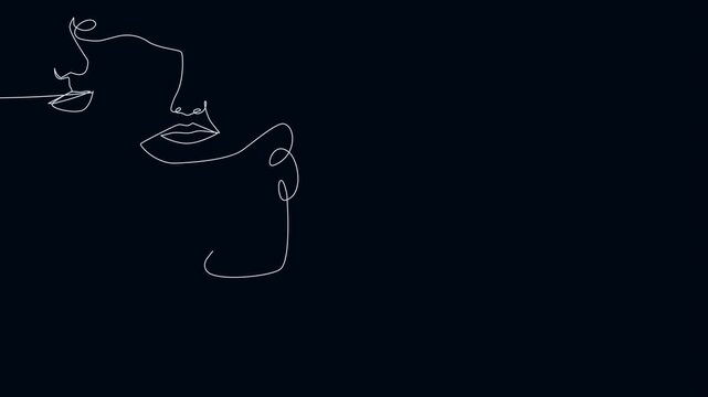 Minimalist and elegant one line drawing animation video of beautiful faces - on black background