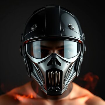 Black helmeted headpiece with intimidating breathing sound, sci-fi, fantasy