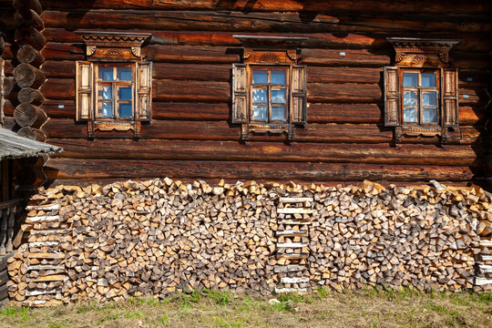 Firewood Stack by Wooden Village House