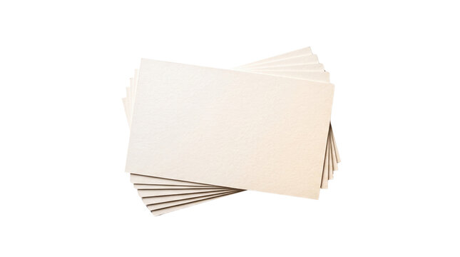 Minimalist blank business cards stack, cream textured paper mockup, elegant stationery cards on white background